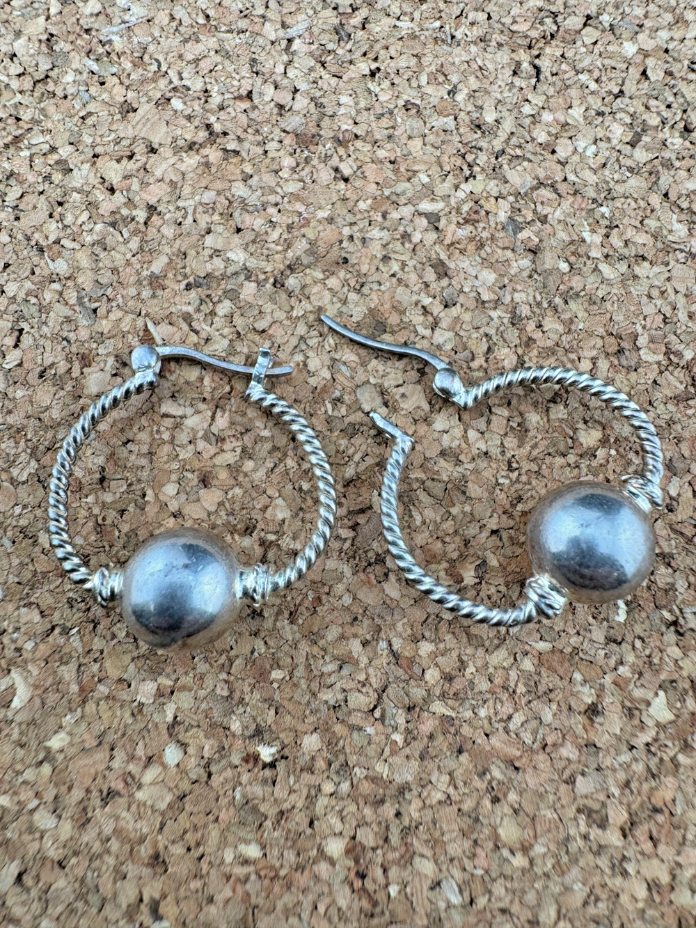 Vintage Sterling Silver 925 Twisted Ball Hoop Earrings